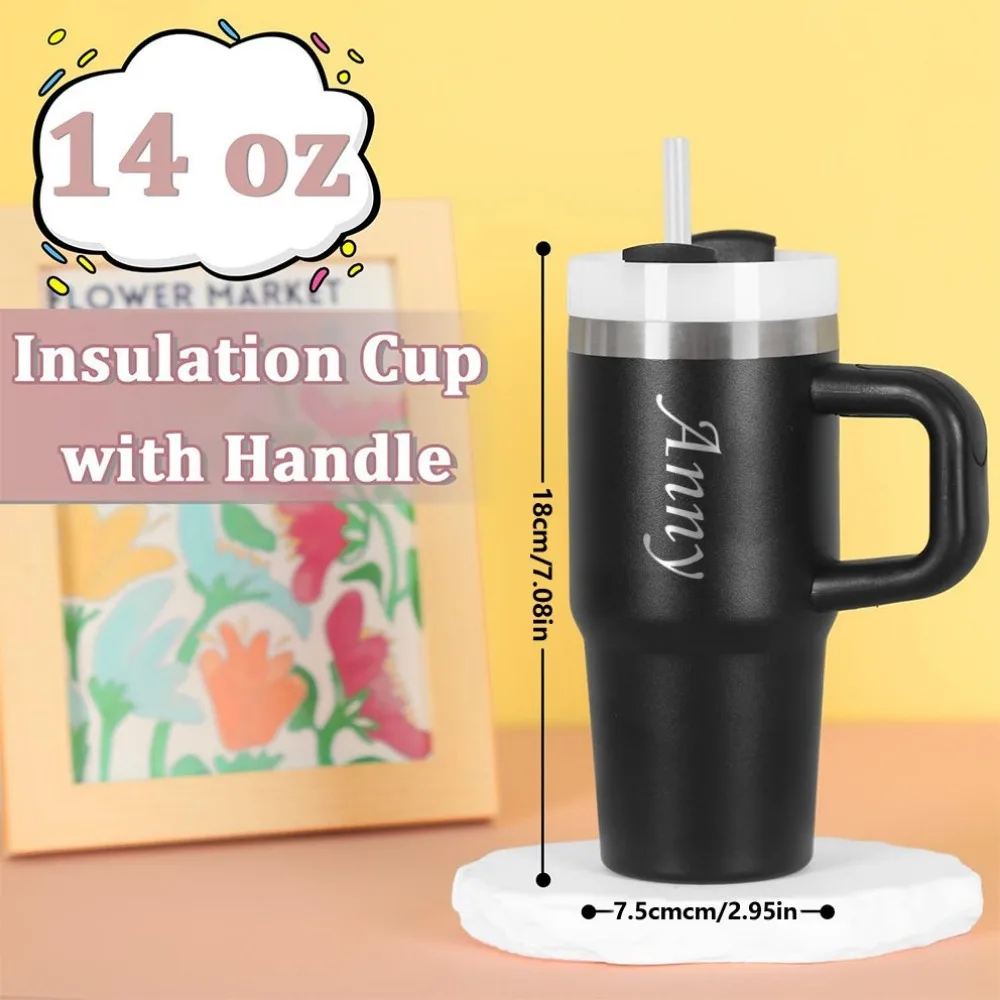 Taza de Coche Personalizada con Nombre de 14oz, Regalo para el Día del Padre, Taza de Café con Asa, Taza de Agua Portátil, Taza Térmica de Viaje de Acero Inoxidable 304