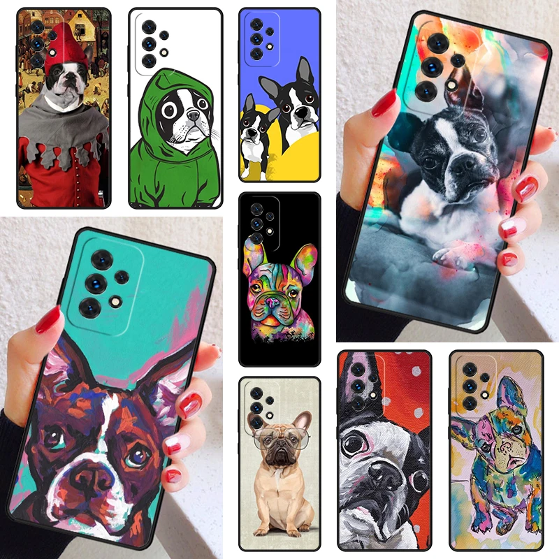 Cute French Bulldog Boston Terrier Phone Case For Samsung Galaxy A52 A72 A73 A20e A21S A50 A70 A42 A31 A40 A51 A71 A32 A80 A91