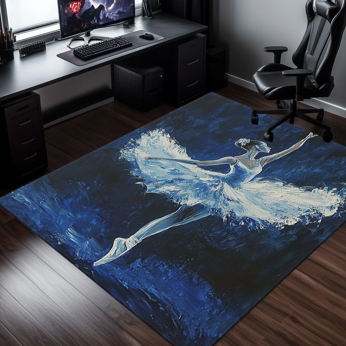 Luxurious Blue Ballet Dancer Art Area Rug for Living Room Home Decoration Modern Dance Studio Mat Chic Floor Covering