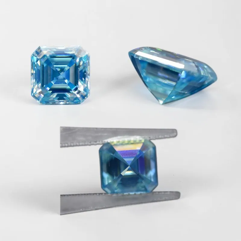 Hochwertiger Moissanit-Stein in verschiedenen Farben, Asscher-Schliff, VVS1-Reinheit, loser Edelstein für Schmuck. – Detail 3