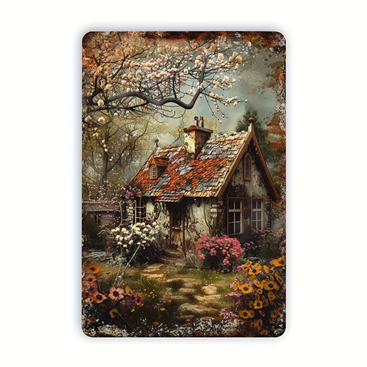 Vintage Cabin in the Woods Metal Tin Sign - 8x12 Inch | Rustic Indoor/Outdoor Wall Decor for Home, Office, Bar, Cafe & Garage