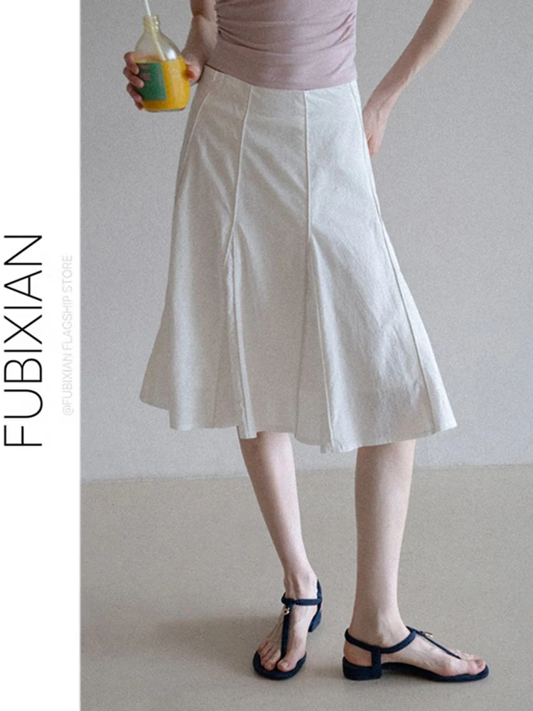 

Ele Simple White Casual A-Line Skirt High Waist Slimming Loose Versatile Spring Summer New Arrival Women's Skirt