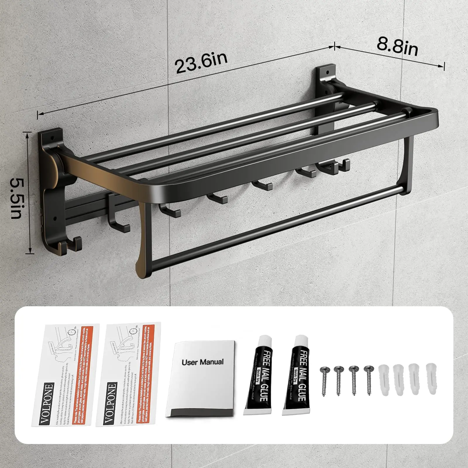 Imagem -03 - Toalheiros com Toalha Bar Holder Prateleira Dobrável Ganchos Móveis Rustproof Toalha de Armazenamento Wall Mount para Banheiro 24