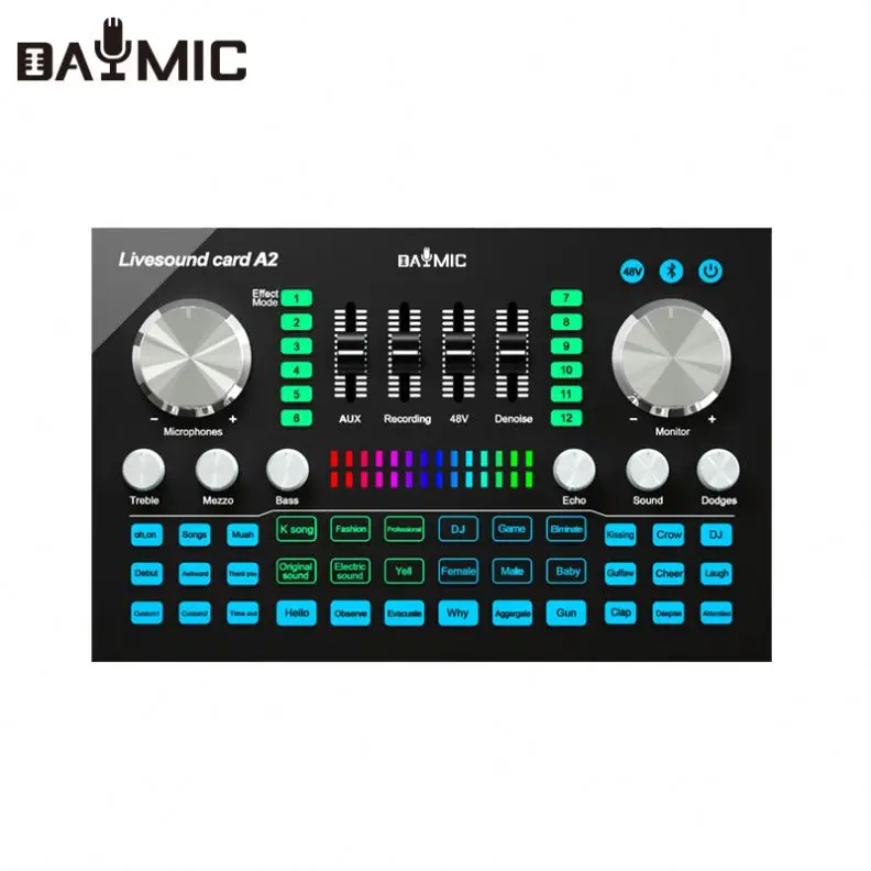 USB Sound Card External BT Live Sound Card With 48V Power Supply Multifunctional Audio DJ Mixer Microphone Volume Adjustment