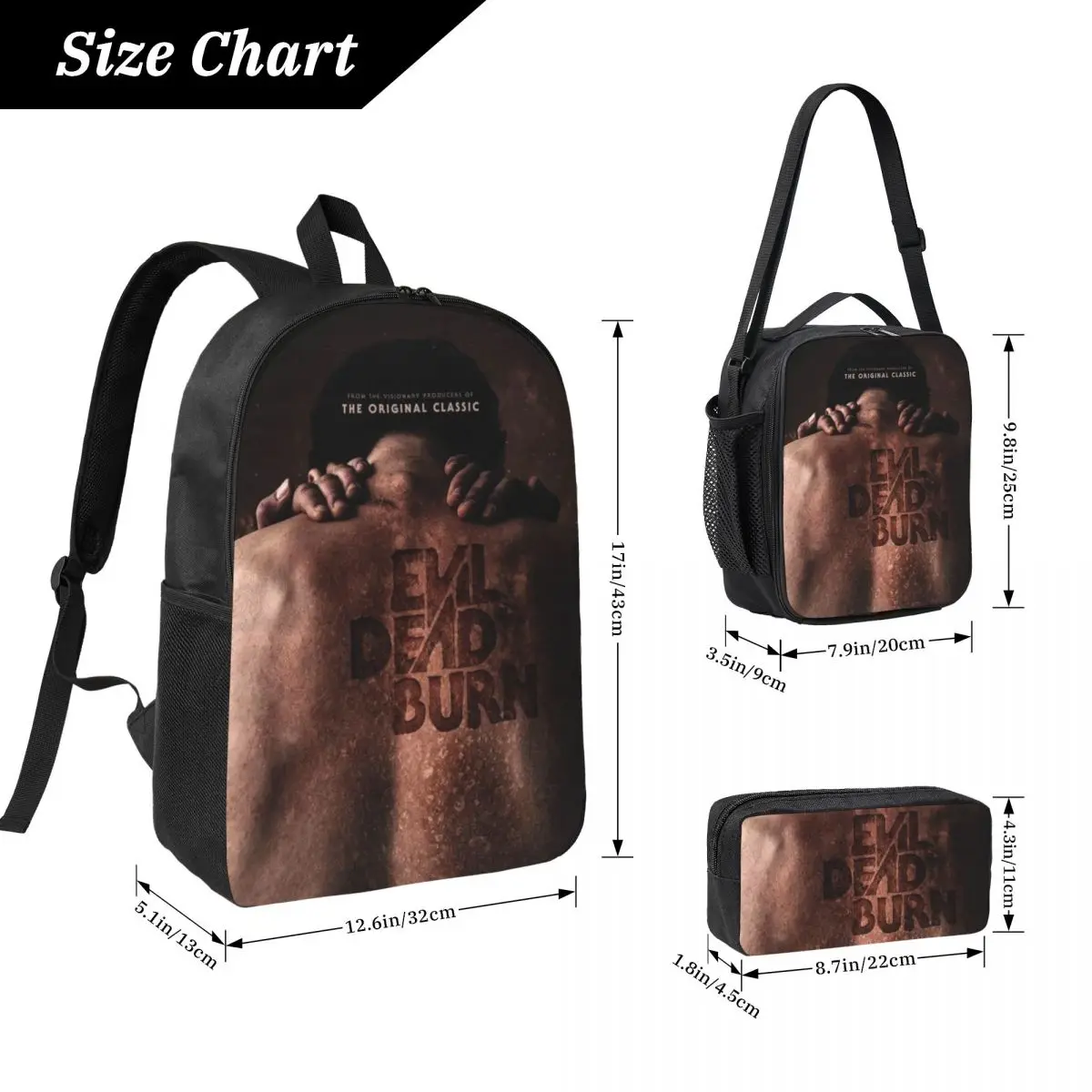 Evil Dead Burn Kids Backpack Lunch Box Pen Bags for Boys Girls Backpacks School bag Bookbag Set