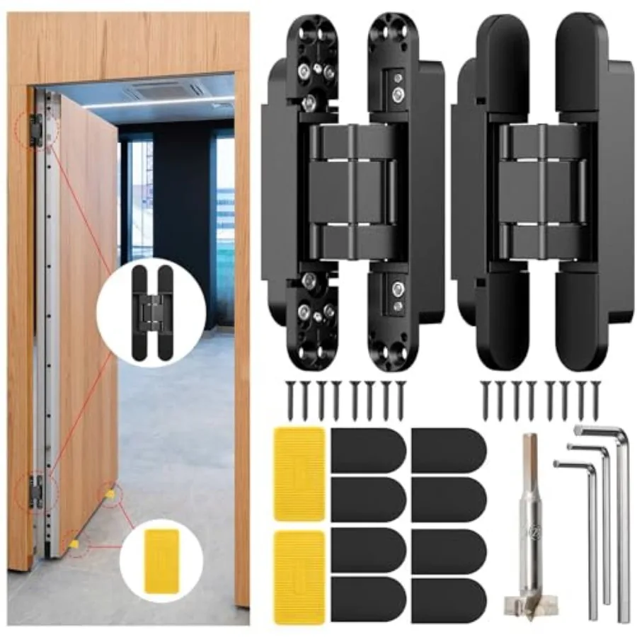 

Hidden Door Hge/Concealed Hges, visible Hges, Invisible Door Silent 180 Degree Swing Hinge 3-Way Adjustable Butt x 2.5 x 1,es