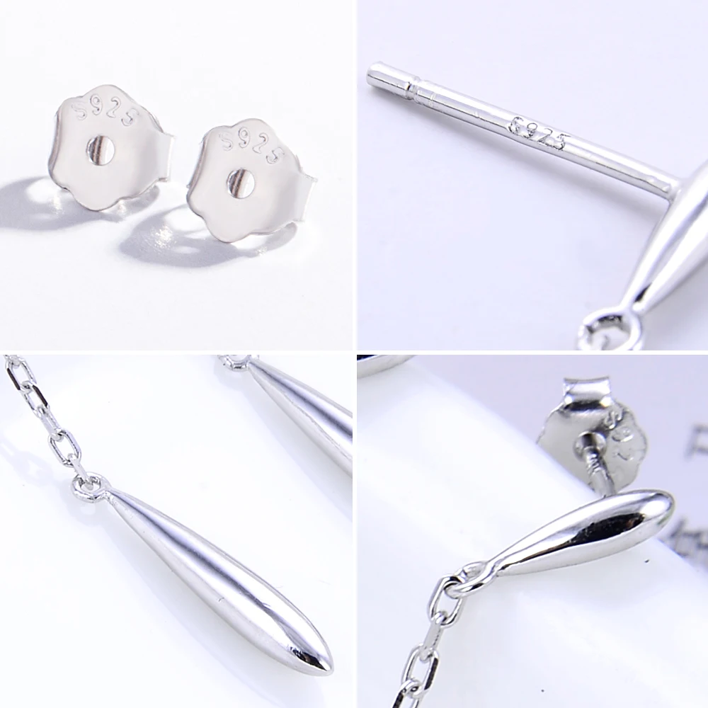 

Women's 925 Silver Minimalist Tassel Earrings Water-Drop Stud Long Earring Fine Fashion Jewelry Accessory Gift for Her & Events