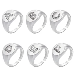 ZHUKOU silver color A-Z Initial Signet Rings For Women Men Statement Ring 26 letters women adjustable rings wholesale VJ165