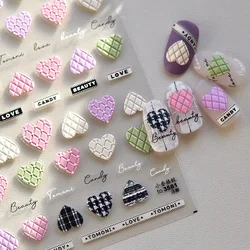 5D Embossed Exquisite Nail Art Stickers Kawaii Pink Plaid Lace Heart-shaped Love High-quality Nail Art Decorative Nail Stickers