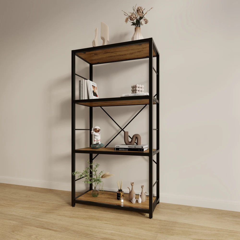 DFW Boekenplanken en Boekenkasten, 29,52 INCH Brede Plank 4-Tier Ladderplank 110 lbs/plank Vintage Industriële Stijl Boekenkast