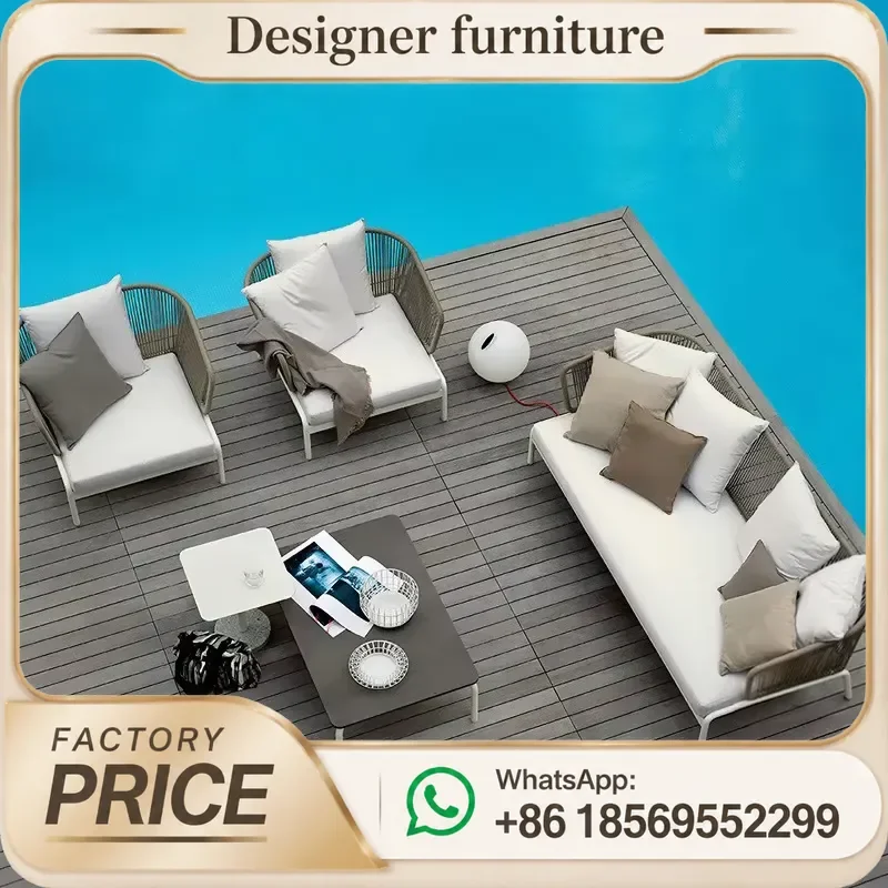 Outdoor Aluminum Alloy Rope Weaving Sofa Waterproof Patio Furniture For Villa Hotel Resort Restaurant Leisure Garden Seating