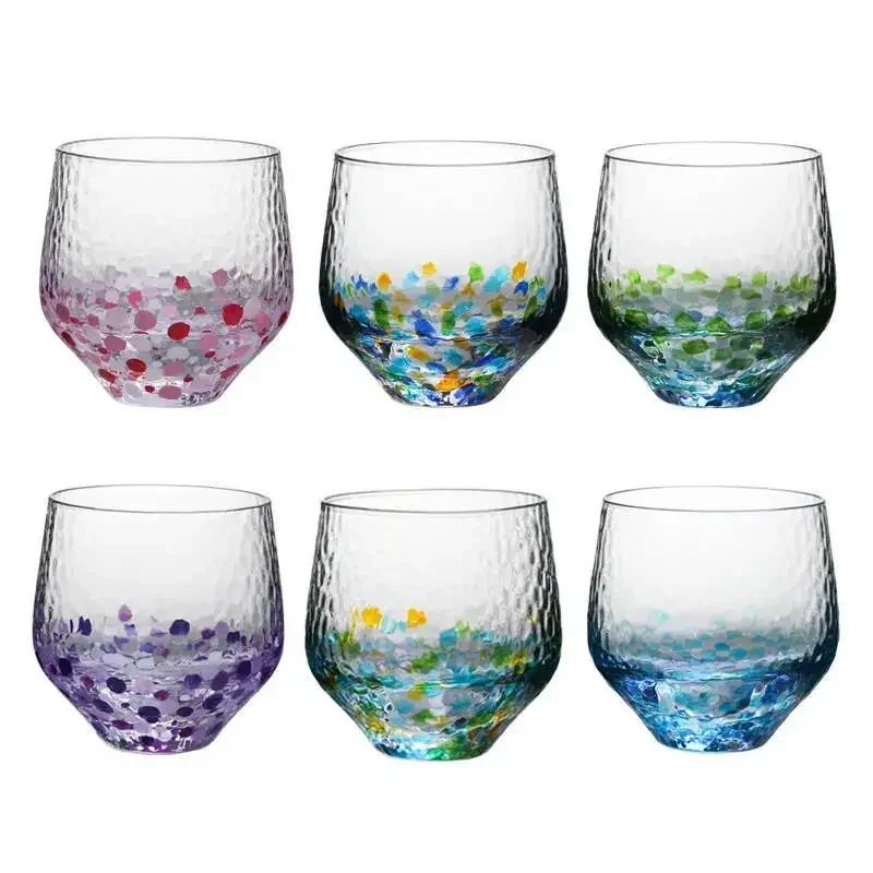 Colored Starry Sky Cup Japanese Style Handmade Hammer Crystal Glass Female Water Teacup Wine Gift Whisky Tumbler For Women 240ml