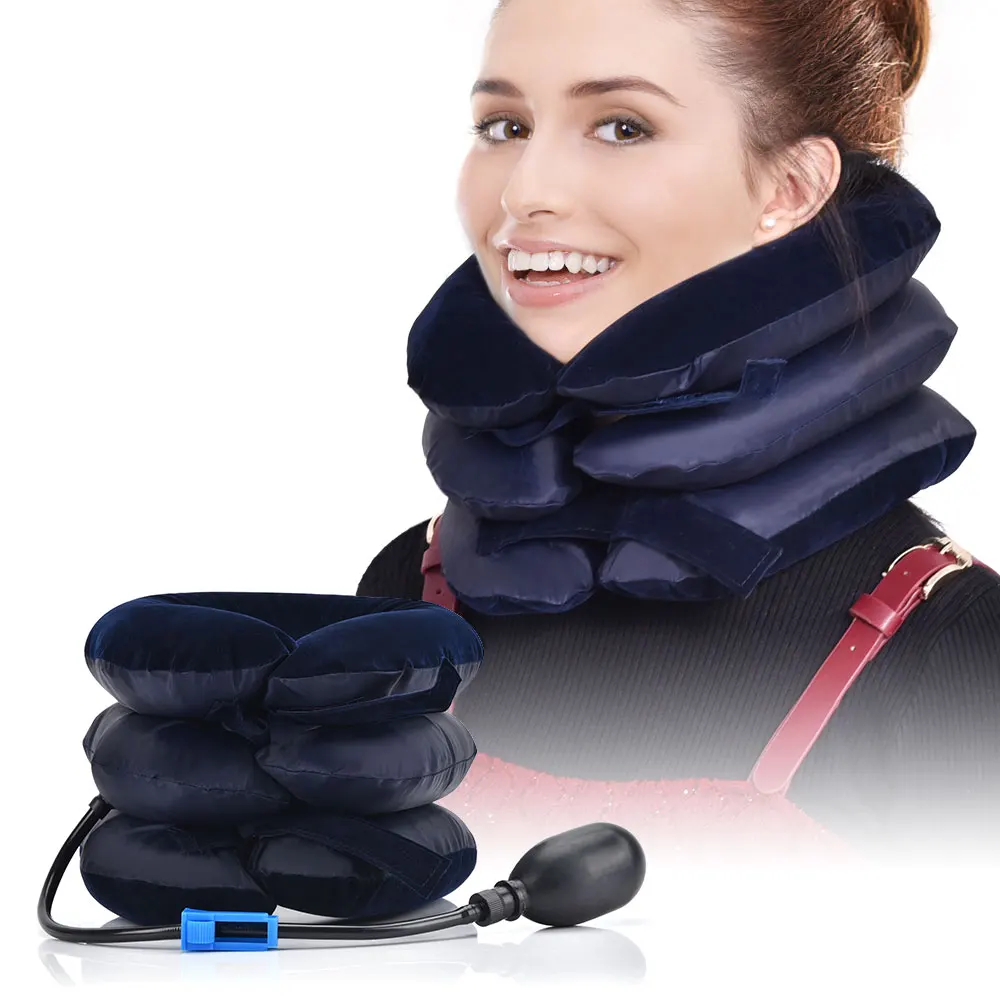 Inflatable Air Cervical Traction Support Stress Relief 3/4 Layer Neck Collar Pillow Stretching Brace Posture Corrector