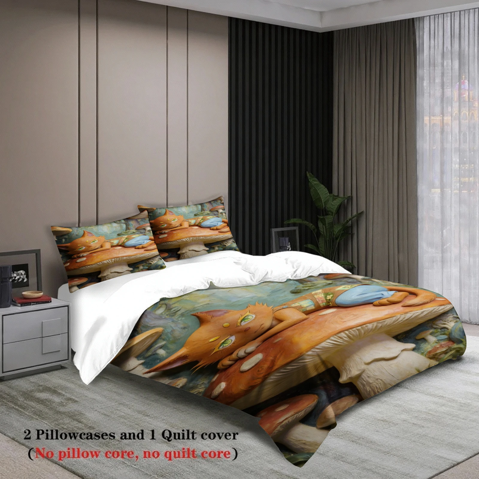 Kawaii Bedding Set Softville Cozy Town Cute Fern the Quilt Fox With Duvet Cover & Pillowcase For Children's Bedroom Decor