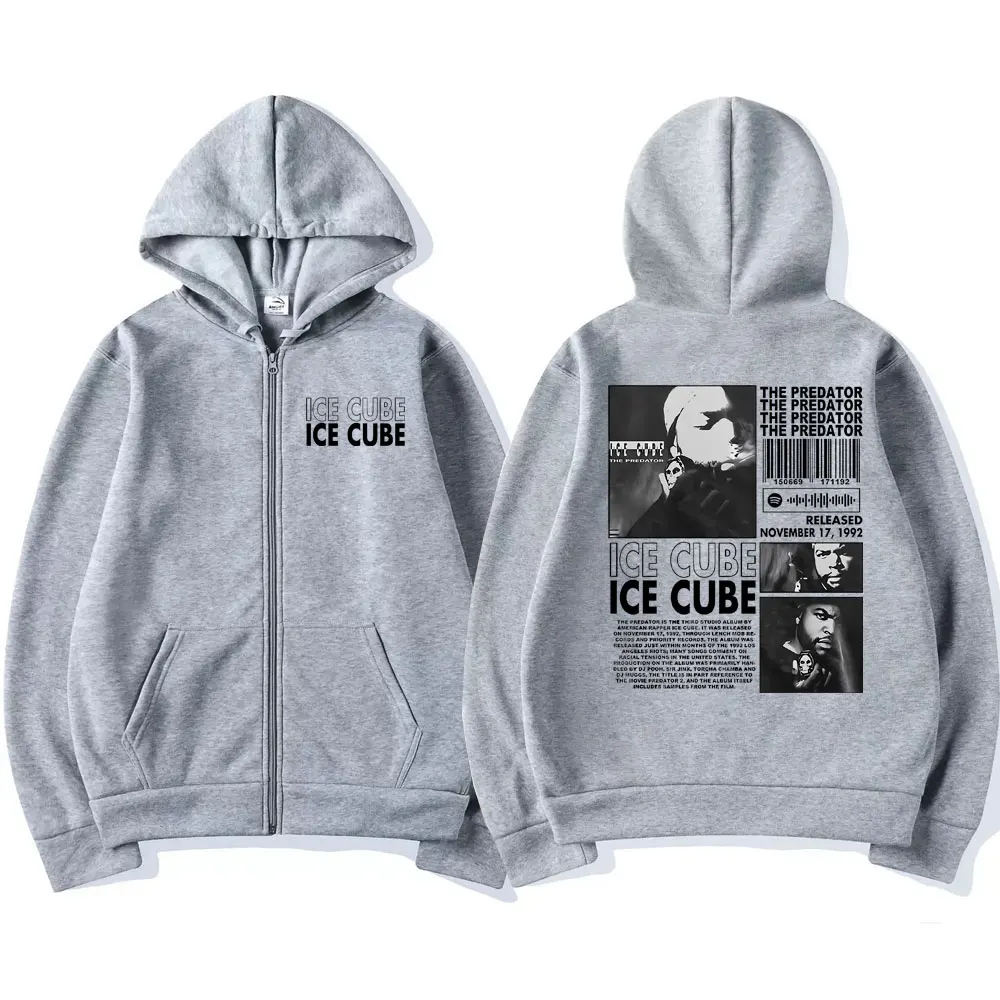

Rapper Ice Cube The Predator Graphic Zipper Hoodie Women's Zip Up Sweatshirt Men Hip Hop Oversized Zip Up Jacket Male Streetwear
