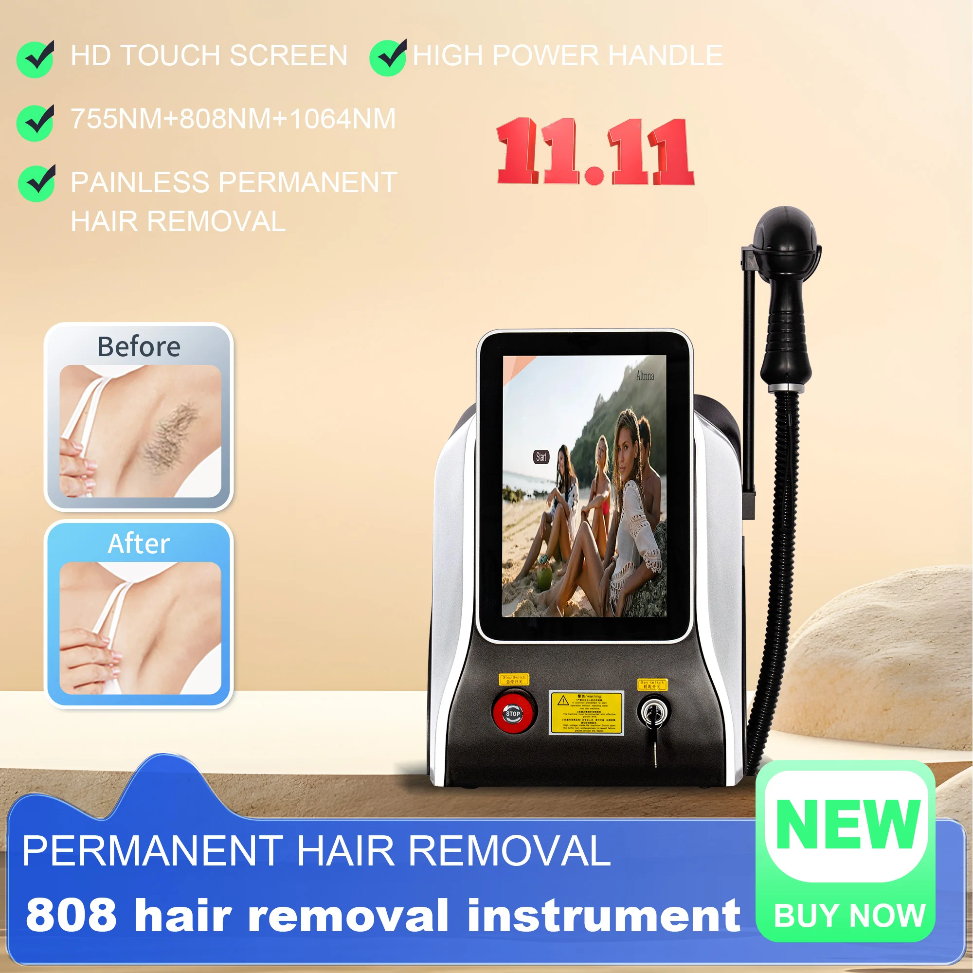 

Ice Painless Alexandrite Laser Permanent Hair Remover 3 wavelength 808NM Diode Laser Hair Removal Machine Epilation Definitive