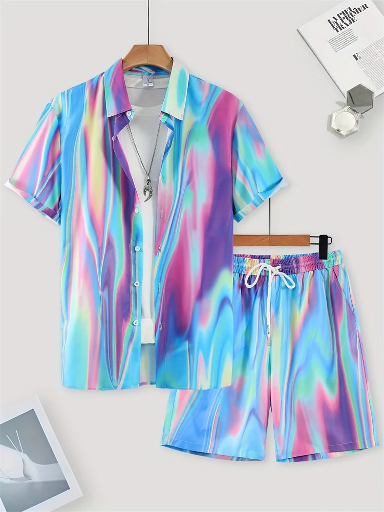 Colorful Printed Summer Men's Casual Shirt And Shorts Set Urban Street Fashion Short-sleeved Shirt Outdoor Beach Men's Shorts