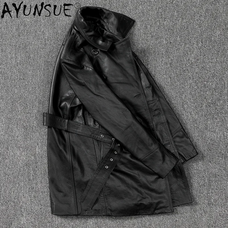 AYUNSUE 2024 New Long Genuine Leather Jacket Men Korean Cowhide Coat Plus Size Jackets 5xl Spring Autumn Windbreaker