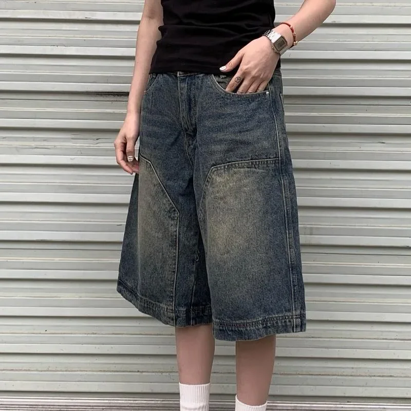 Vintage Style American Denim Cotton Pants Men's Women's Loose-Fit Straight-Leg Wide-Leg Versatile Quarter-Length Jeans