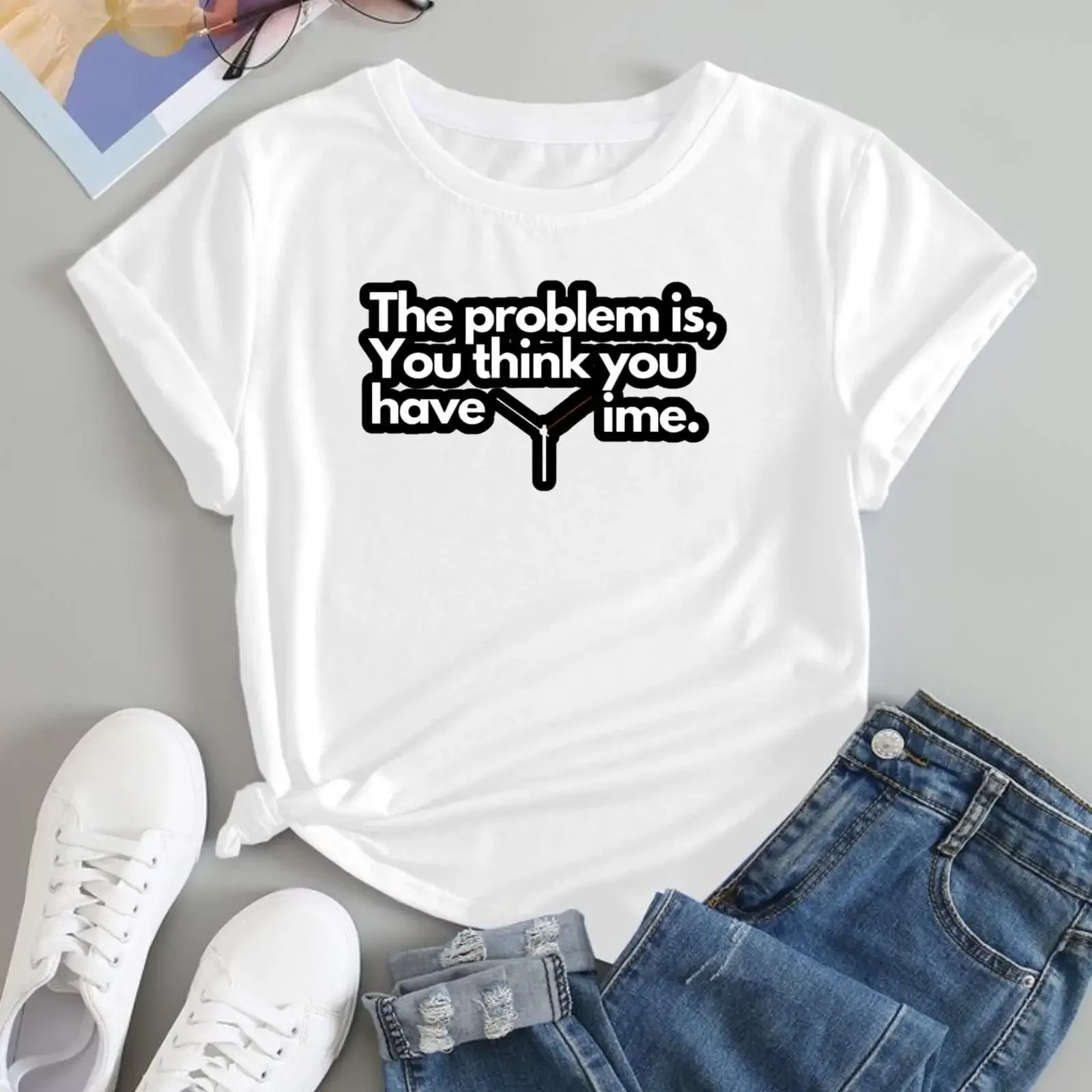 The Problem Is You Think Have Time Stoic Wisdom T Shirt vintage Washed Casual Top For Everyday Wear Soft fashion Stylish