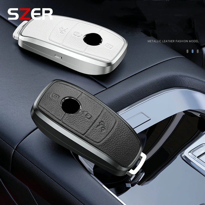 Metal Leather Car Remote Key Case Cover Shell Fob For Mercedes Benz A C E S G Class GLC CLE CLA W177 W205 W213 W222 X167 AMG