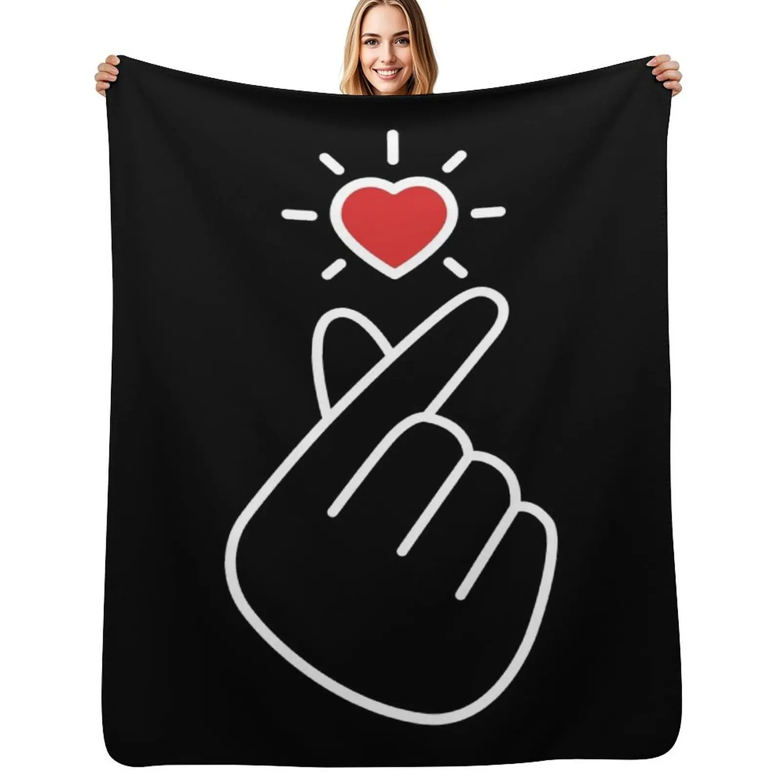 Korean heart fingers. Korean love sign Throw Blanket Moving Flannels for sofa for winter For Baby Soft Blankets