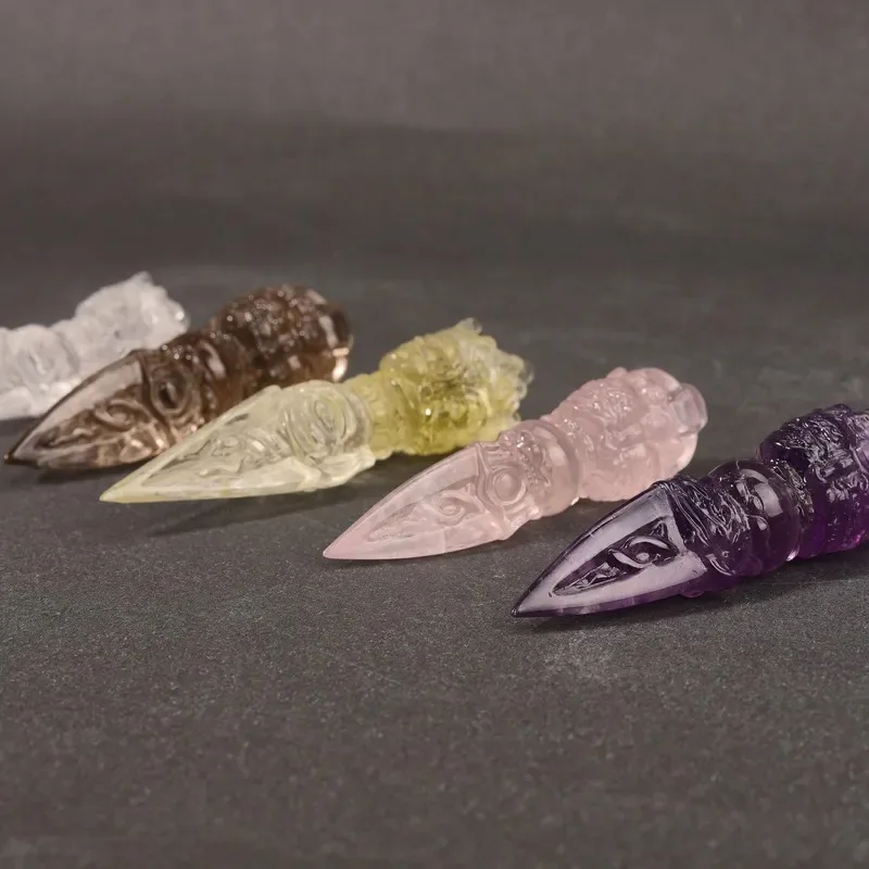Natural amethyst citrine vajra pestle Tibetan three-sided boutique demon subduing pestle vajra pouting magic tool ornament
