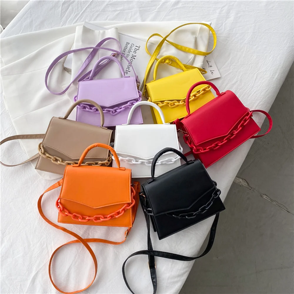 Bolsa de ombro pequena com corrente para mulheres, bolsa crossbody, bolsa mensageiro, cor pura doce, feminina, nova moda