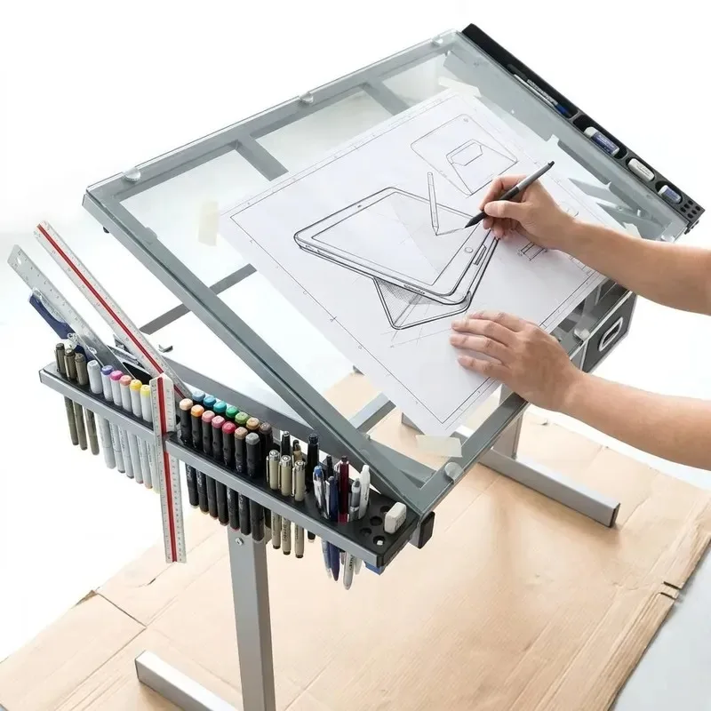 Professional Glass Drawing Table Tilting Architect Desk for Floor Plan Interior Design Architectural Drawing Station