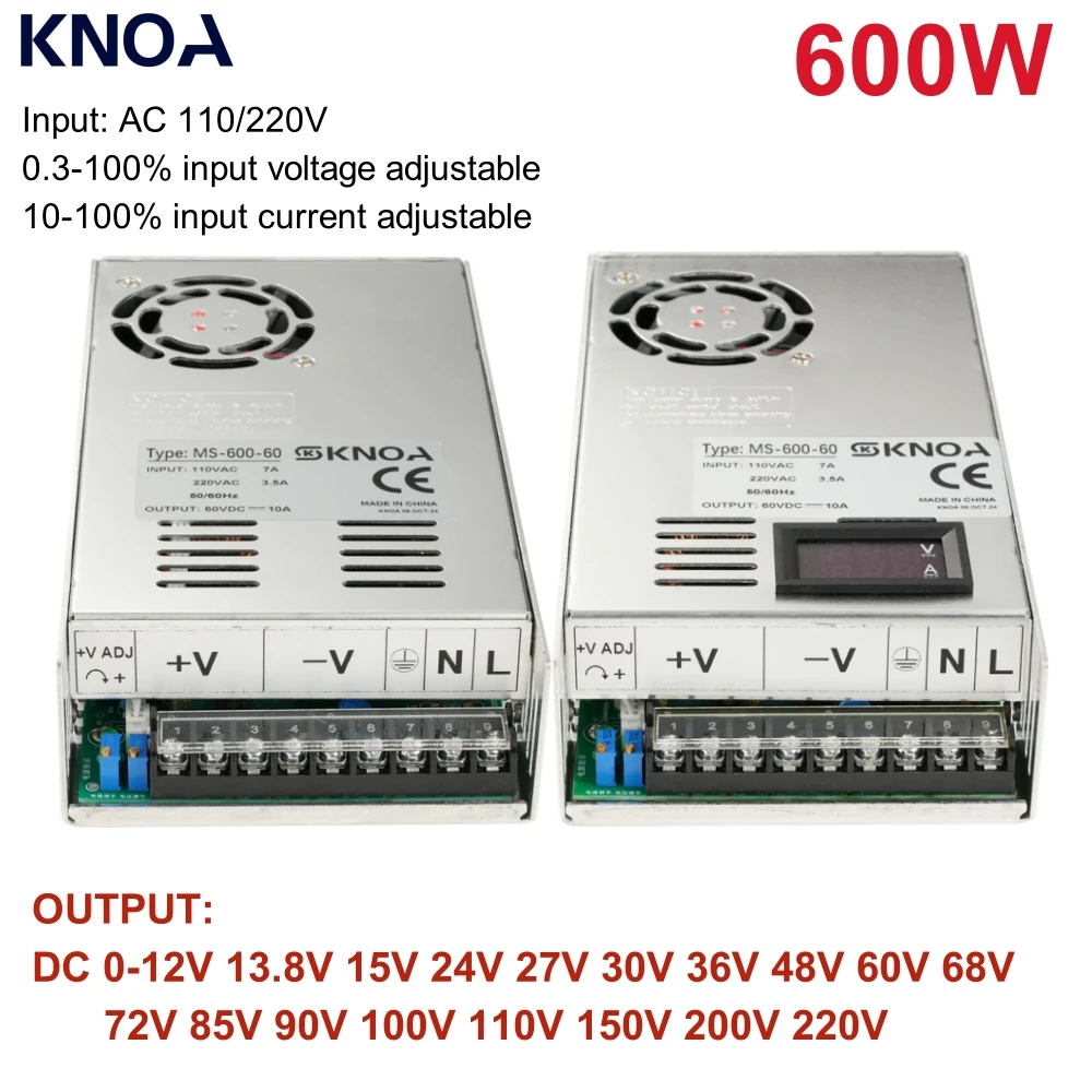 

600W Adjustable Power Supply 0-12V 15V 24V 27V 30V 36V 48V 60V 68V 72V 85V 90V 100V 110V 150V 200V Digital display power AC-DC