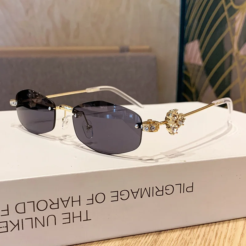 2pcs Luxury Rhombus Metal  Diamond Sunglasses Women Retro Brand Design Rimless High Quality Vintage Minimalist Style Glasses