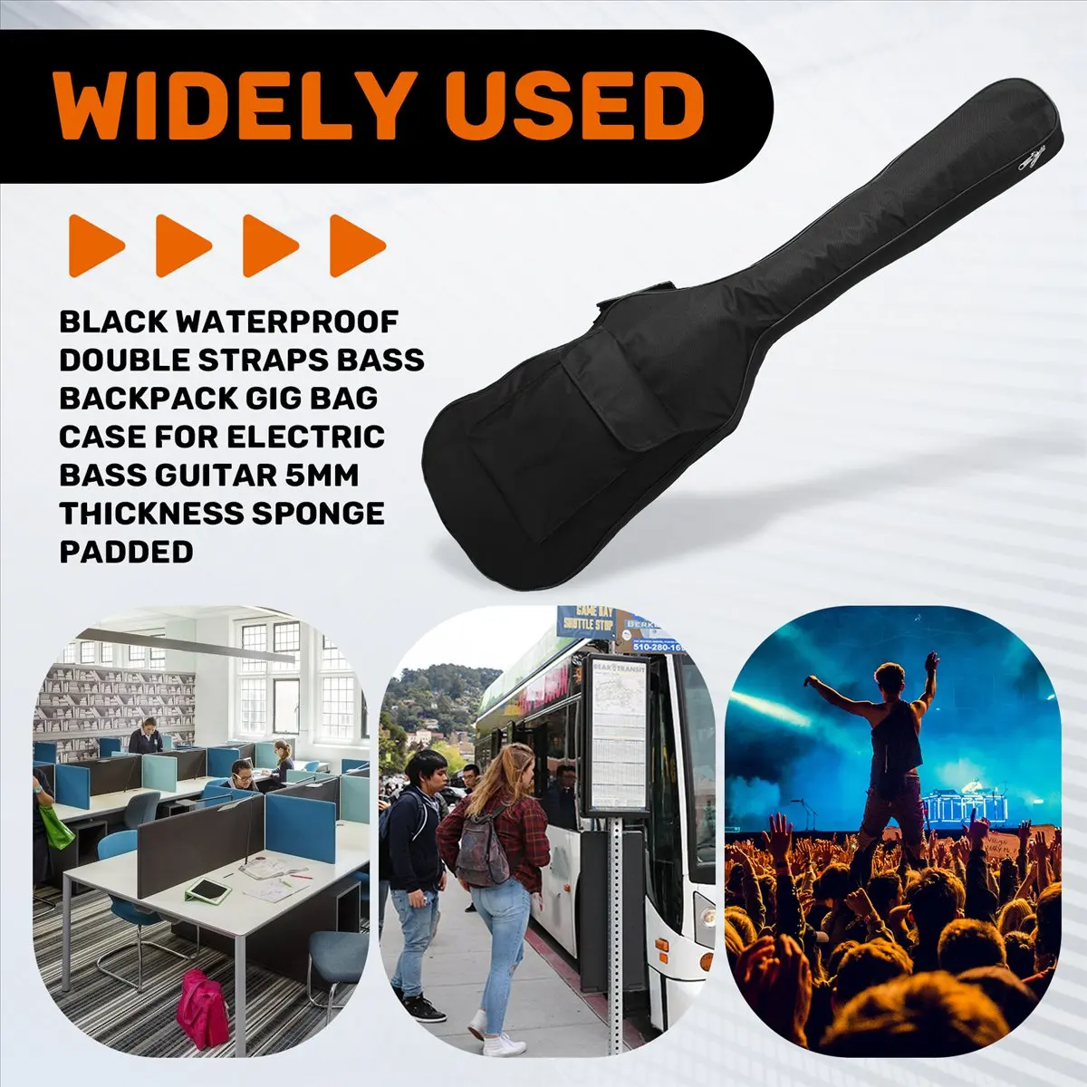 

Чехол-рюкзак ABVB черный водонепроницаемый с двойными лямками для электробас-гитары, с губчатой подкладкой 5 мм