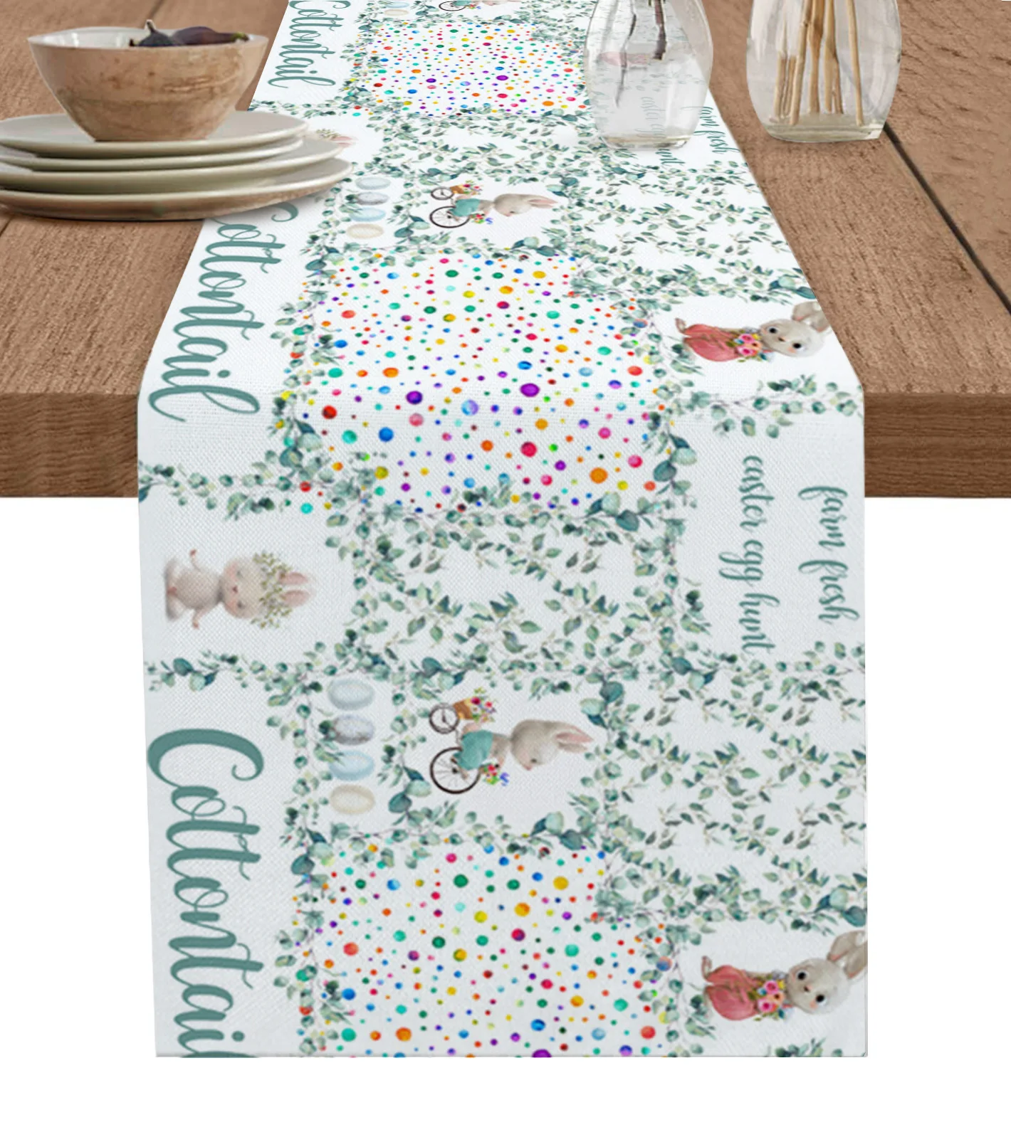 Eucalyptus Leaves Rabbit Watercolor Table Runner Party Dining Table Cover Cloth Placemat Napkin Home Kitchen Decor