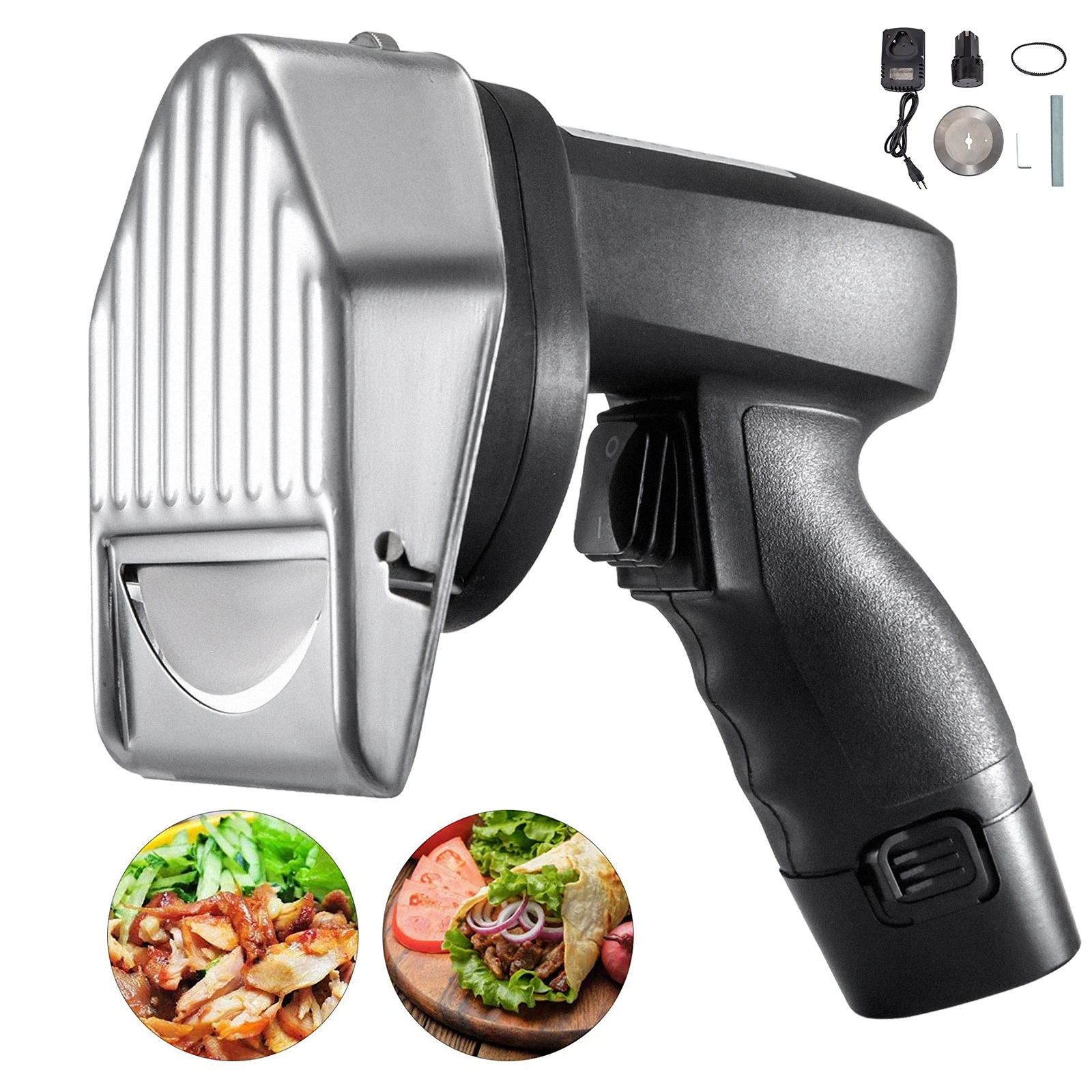 VEVOR Kebab Slicer 0-8mm Electric Wireless Kebab Doner Knife 2 Blades Shawarma Cutter Commercial Roast Gyro Meat Cutting Machine