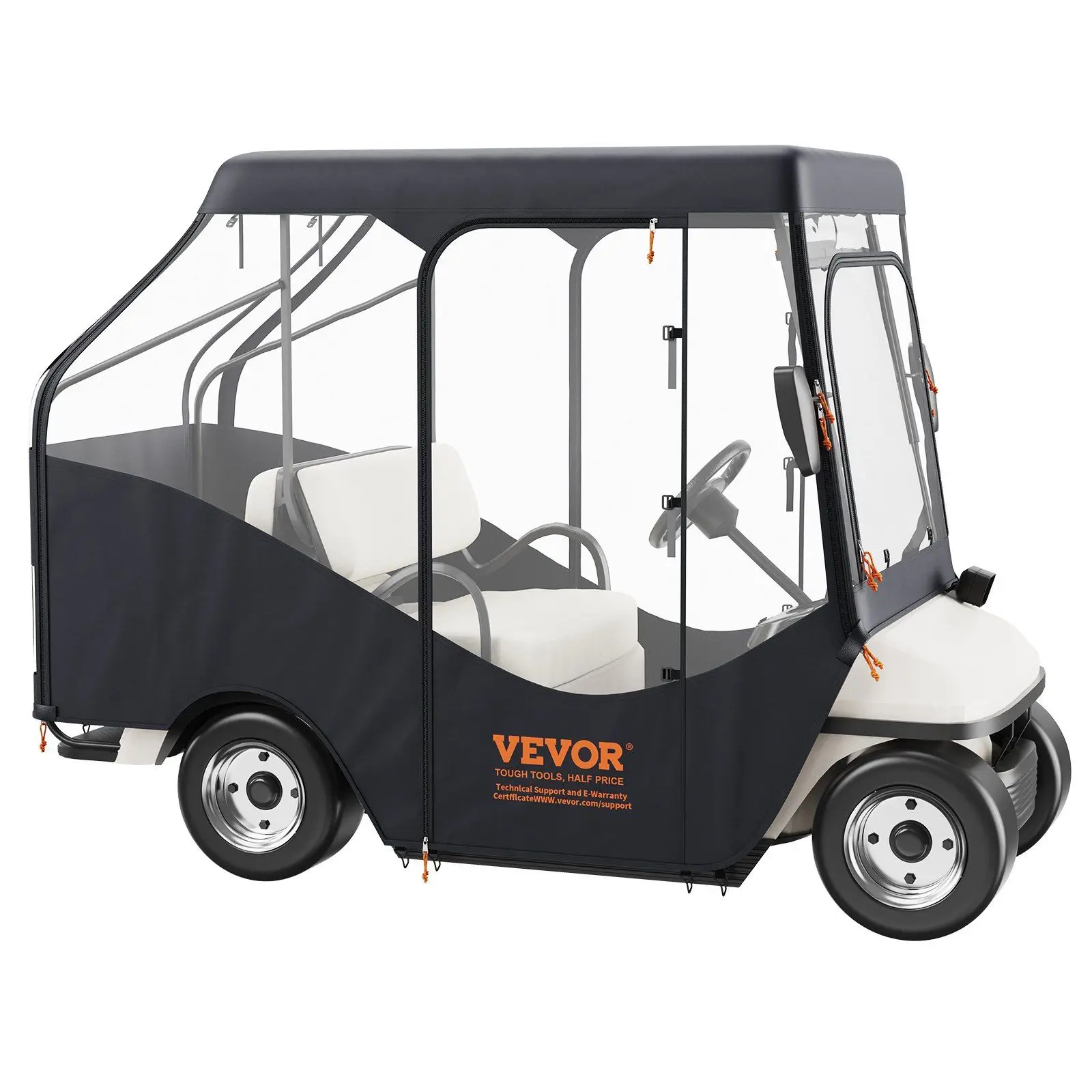 Golf Cart Enclosure, 600D Polyester Driving Enclosure with 4-Sided Transparent Windows, 4 Passenger Club Car Covers Univer