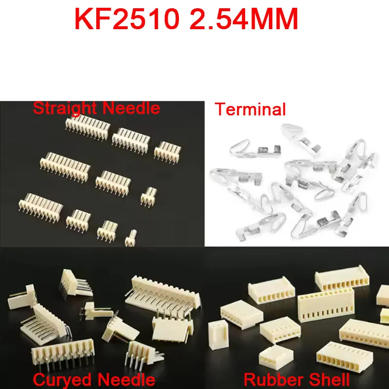 20Pcs KF2510 2.54MM 2P 3/4/5/6/7/8/9/10/11/12P Connector Straight Needle Curved Needle Rubber Shell Terminal Socket