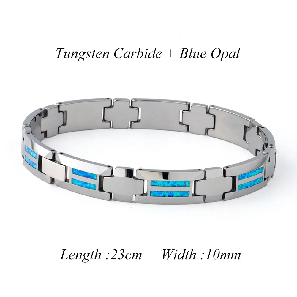 Luxury Blue Opal Tungsten Carbide Bracelet for men male Fashion Party Anniversary Jewelry Hematite Magnetic Men's Bracelets