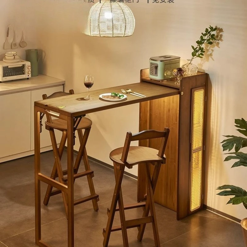 

Retractable bar small apartment bar table Nordic dining table rattan integrated living room household small apartment multi-func