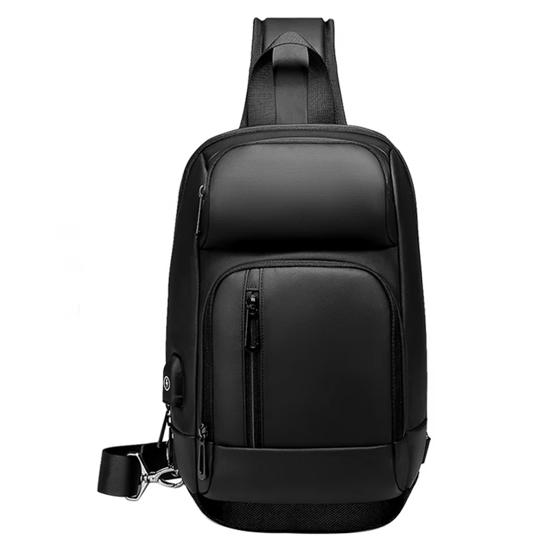 

Black Chest Packs Men Usb Charging Casual Shoulder Crossbody Bags Water Repellent Travel Messenger Bag