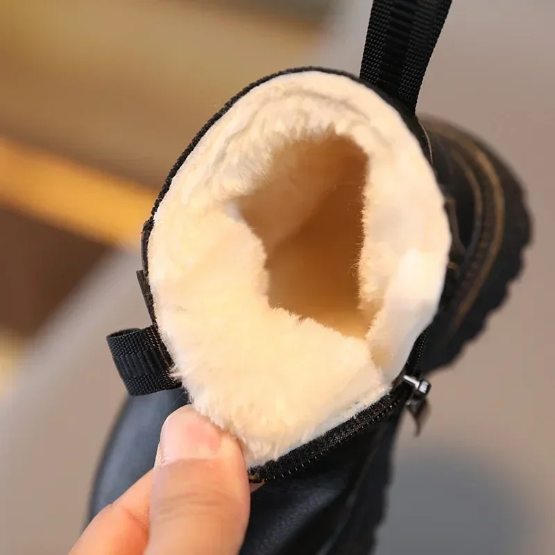 Autumn Winter Kid Boys Girls Casual Ankle Boots Comfortable Simple Side Zipper Leather Boots Velvet Warm Non-Slip Boots