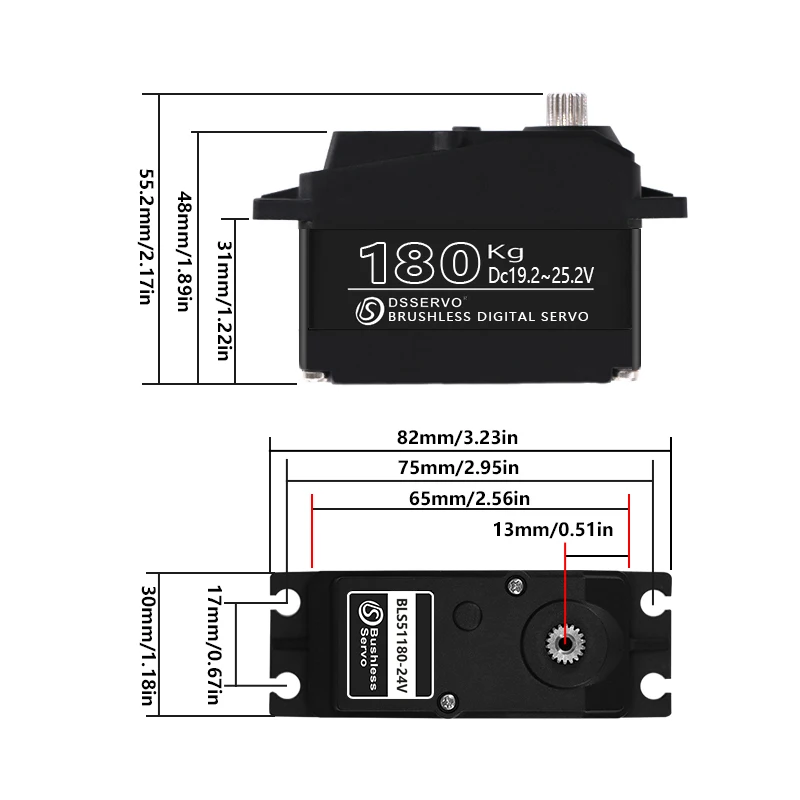 Dssservo BLS51180 24V HV หุ่นยนต์เซอร์โว180kg เซอร์โวดิจิตอลสำหรับเกียร์โลหะไร้แปรง180/270องศาสำหรับรถยนต์ Redcat Hpi Baja 5B SS RC