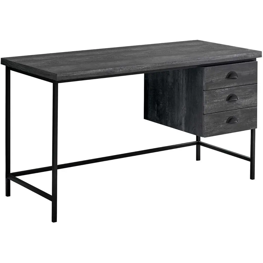 

55 Metal Frame Industrial Desk with 3 Drawers, Rectangular, Black Wood-Look Laptop Study Table