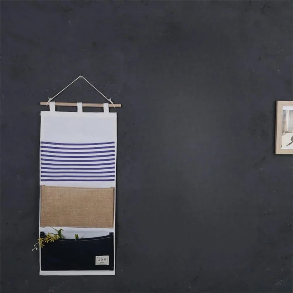 Sundry Storage Hanging Storage Bag/Wall Bag Multi-Function Striped Splicing Wall Hanging Bag 3 Pockets