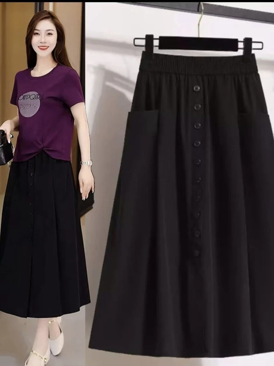 

High Waist A-Line Skirt for plus Size Women Summer Lightweight Loose Casual Conceal Meat Loose Versatile Simple Half-length S...