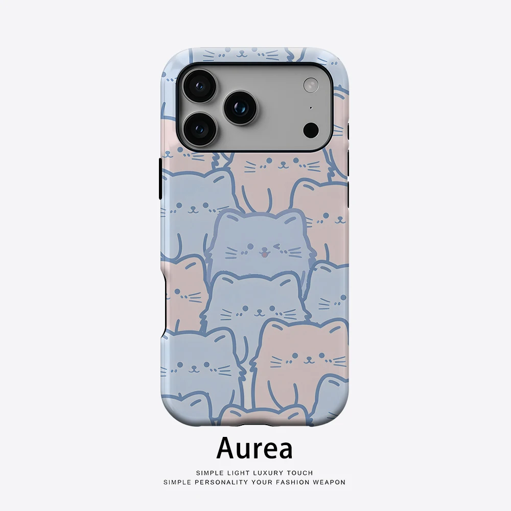 Aurea Case Matte Bumper für MagSafe Hülle für iPhone 18 17 16 15 14 Plus 13 Pro Max Stoßfeste Harte PC Pastell Katzen-Doodle-Schutzhülle