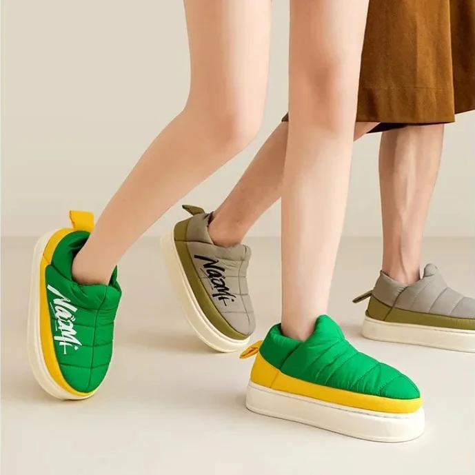 Winter Women's Flat Heels Women's Fluffy Shoes Indoor Home Thick-soled Cotton Slippers Outdoor Couple Keep Warm Snow Boots Botas