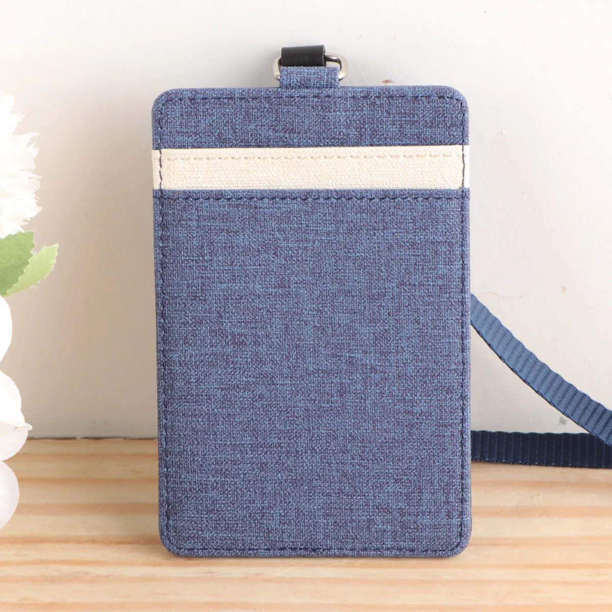 Navy Cloth Badge Holder Vertical Detachable Id Holder for Business Daily Use Students Nurses Pass Case Plastic Window Lanyard