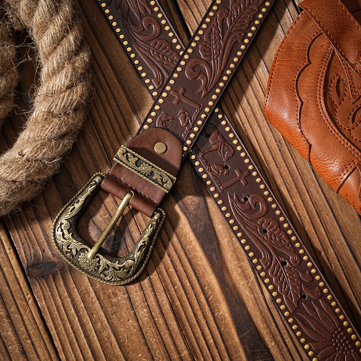 Lässige, individuelle und Retro-Gürtel, Kleidungsaccessoires im Western-Stil, Metallschnallen, PU-Gürtel, geeignet für Männer und Frauen – Detail 11