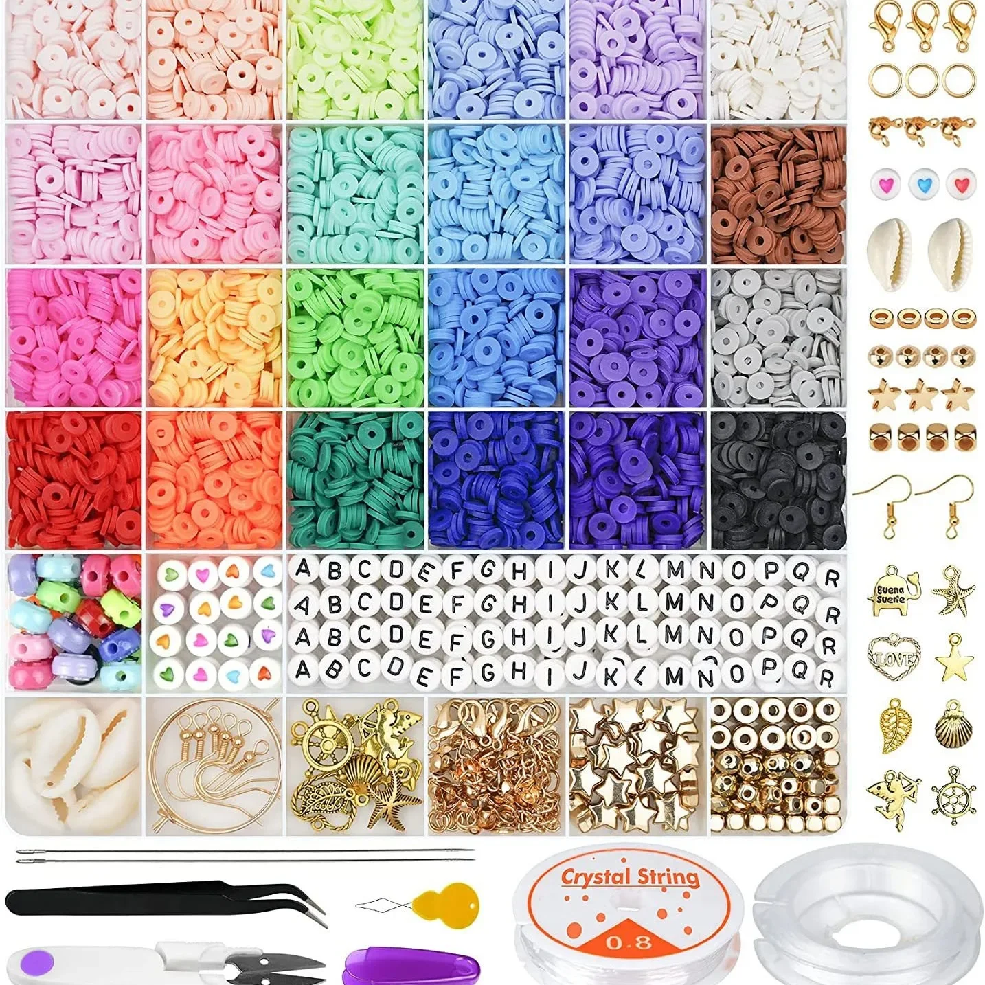 

Set 6000pcs Rainbow Color Clay Beads Bracelet Making Kit for Jewelry Making Letter Beads Accessories Kit DIY Handmade Supplies
