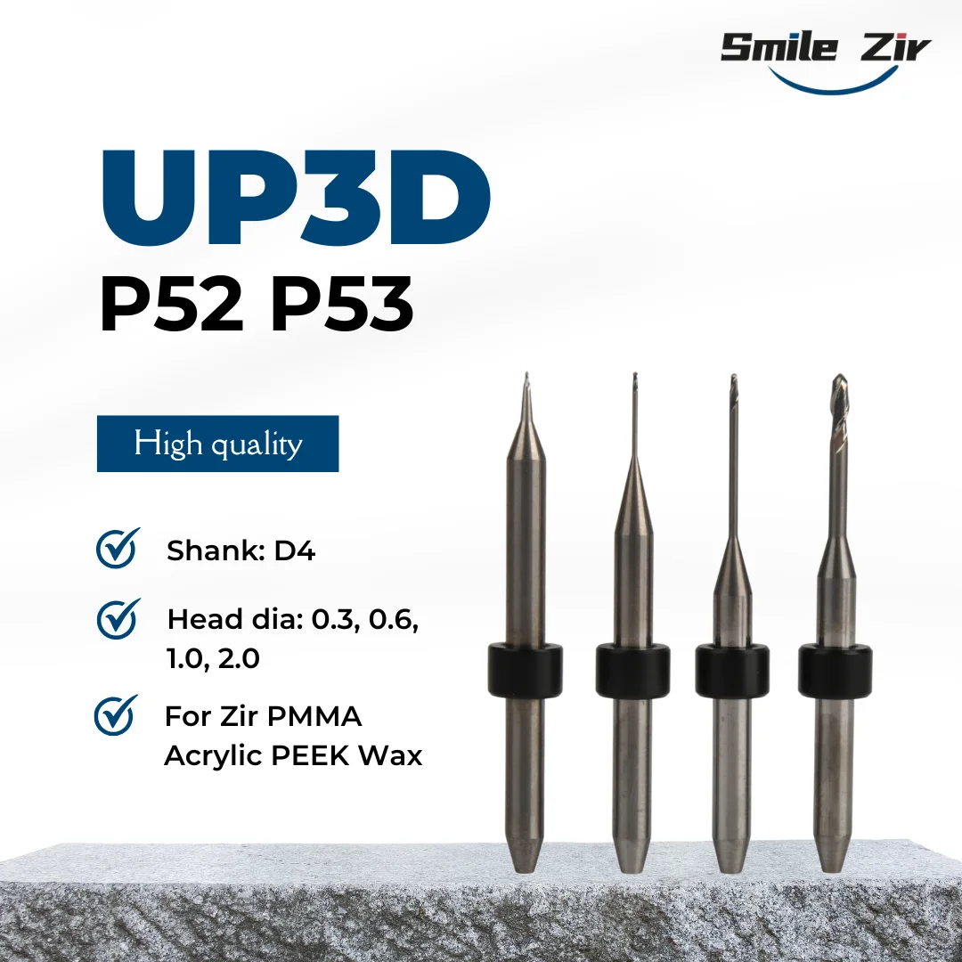 

Dental Lab UP3D Milling Bur UP3D P52 P53 Zirconia DC PMMA Milling Cutter P42 Glass Ceramic Lithium Disilicate Milling Tools